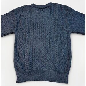 VTG Aran Crafts Sweater Mens Small Blue Wool Cable Knit Fisherman Made Ireland
